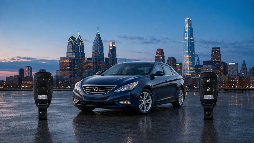 Hyundai Sonata key fob replacement for 2011–2014 models with two factory OEM remotes in Philadelphia